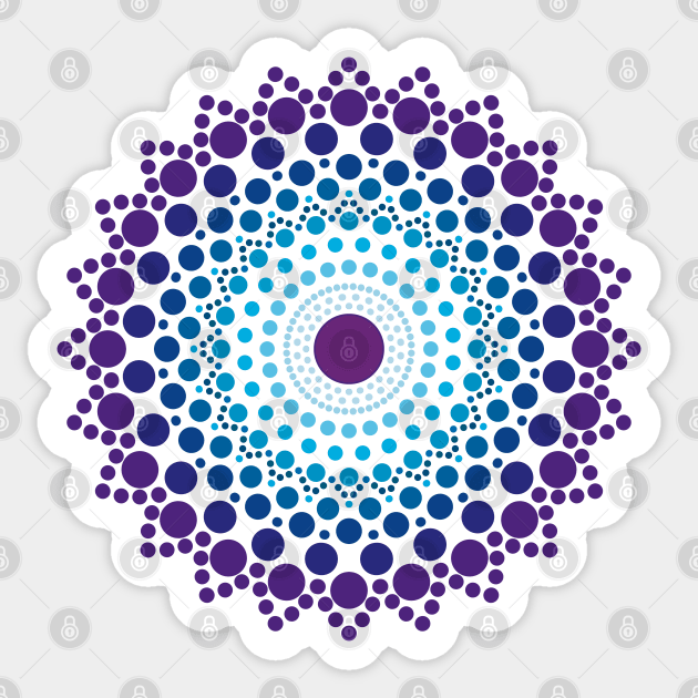 Mandala Purples and Blues Sticker by Alison Clews